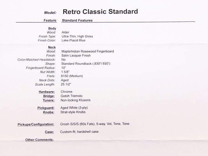 Don Grosh Retro Classic Standard Lake Placid Blue 8