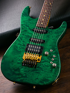 Tom Anderson Grand AM 1P Quilt Body&Birdseye Neck Translucent Green  ボディー正面 サムネイル