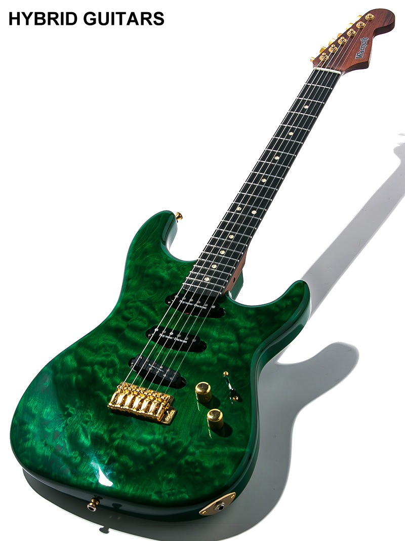 Warmoth Stratocaster Type Quilted Maple Top SSH Trans Green 中古 