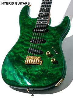Warmoth Stratocaster Type Quilted Maple Top SSH  Trans Green ボディー正面 サムネイル