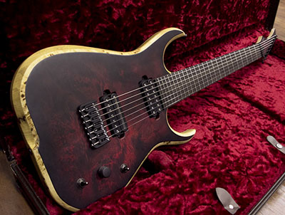 SKERVESEN GUITARS Raptor 7st Burl Top Black Burst Red 2017