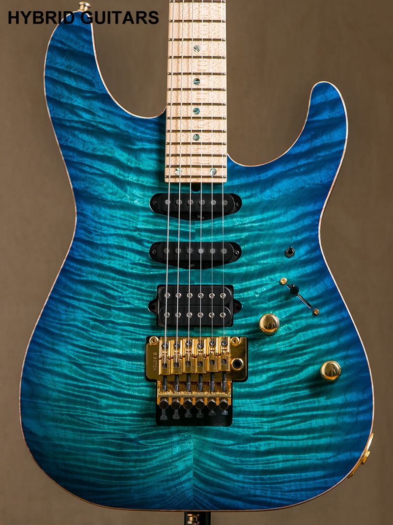 T's Guitars ST-24 Drop Top Exotic Maple Bahama Blue Burst  1