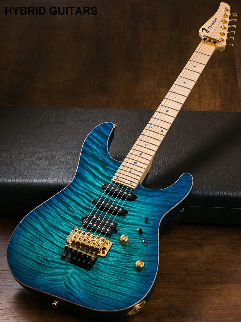 T's Guitars ST-24 Drop Top Exotic Maple Bahama Blue Burst  2