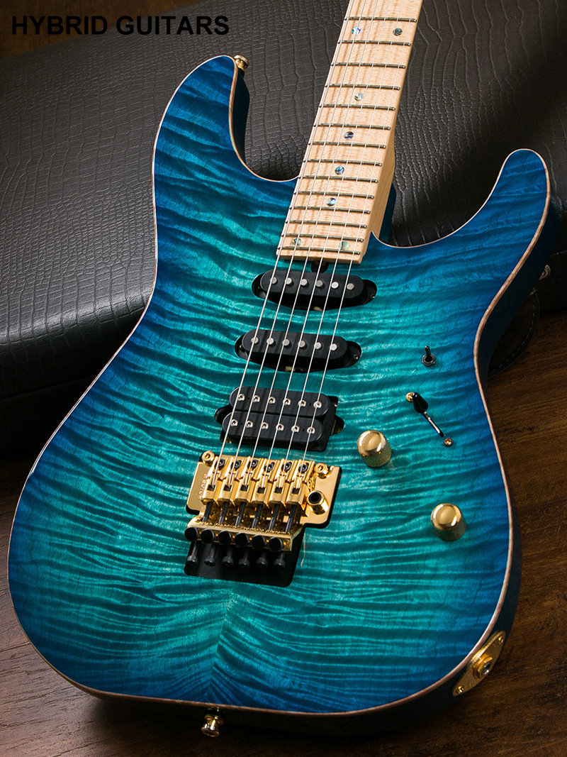 T's Guitars ST-24 Drop Top Exotic Maple Bahama Blue Burst  4