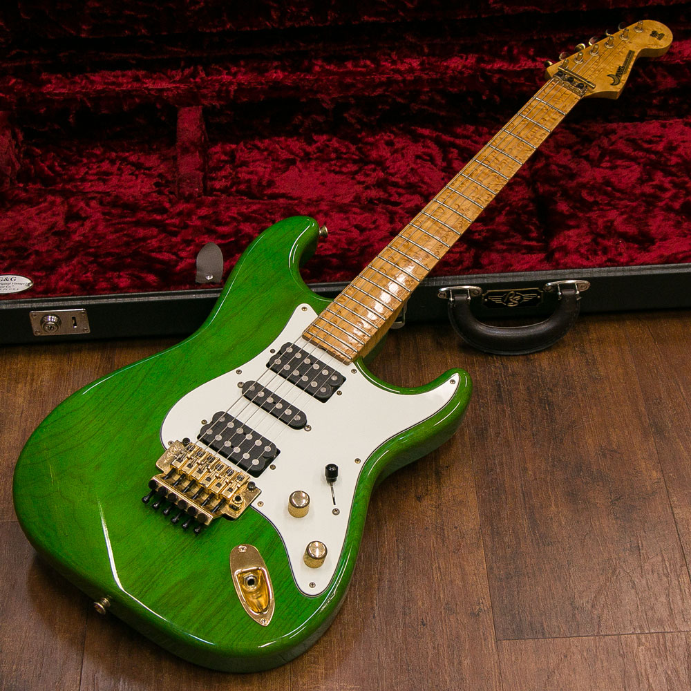 moon Stratocaster Ash BirdsEye Neck HSH Trans Green 1