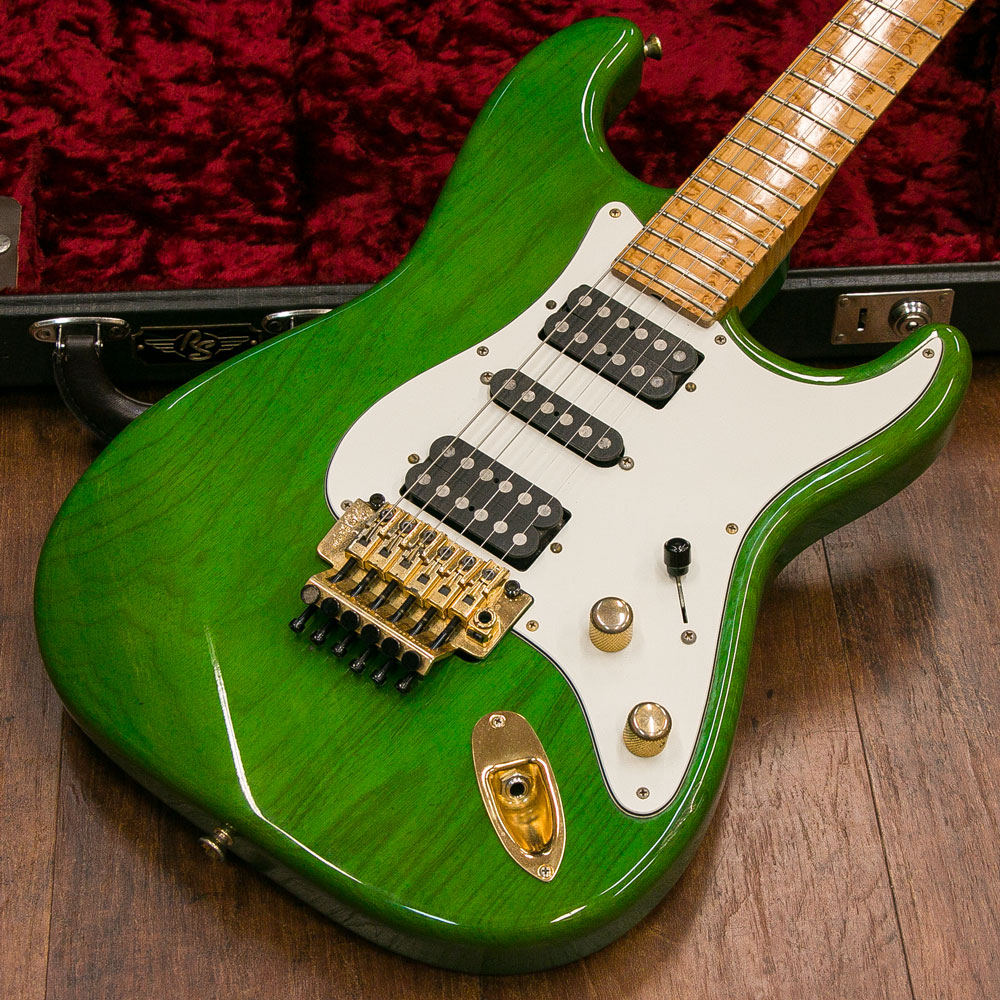 moon Stratocaster Ash BirdsEye Neck HSH Trans Green 3