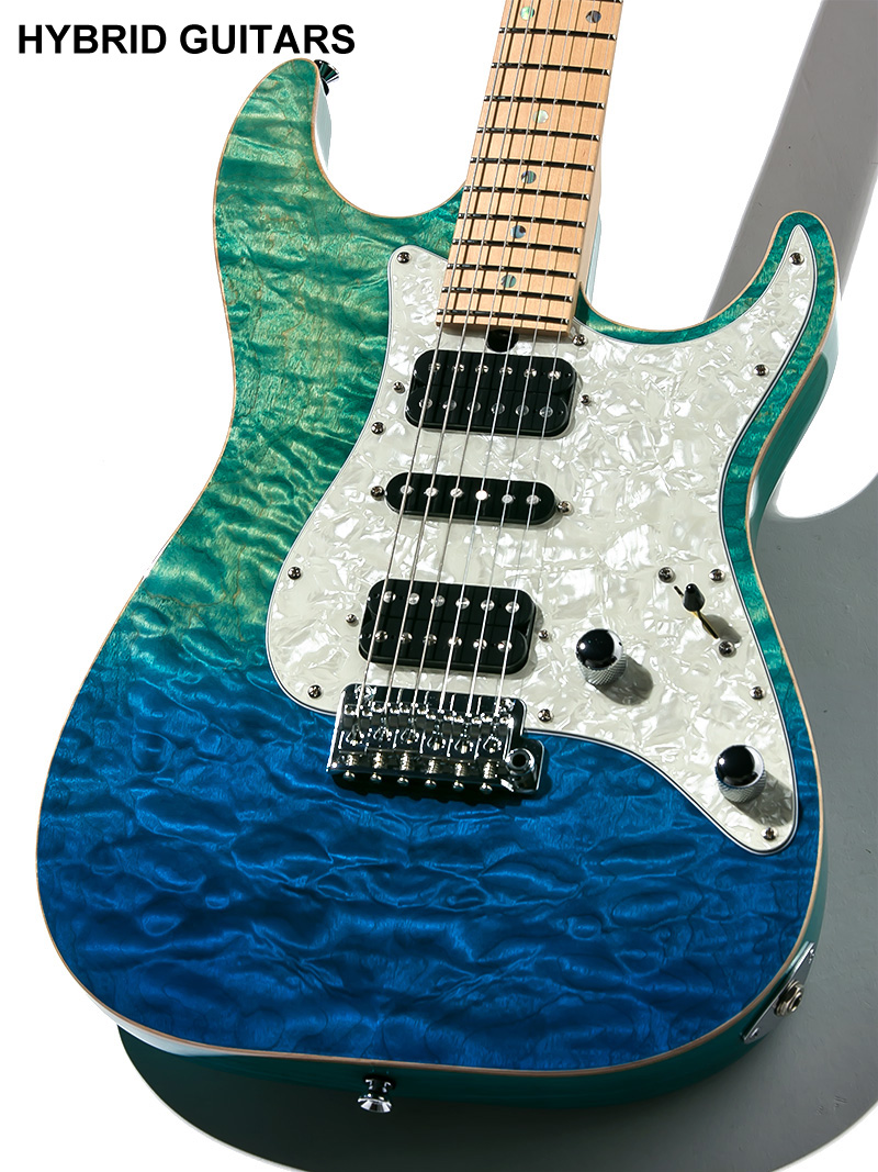 T's Guitars DST-Classic 22 Drop Top Quilt Faded Bora Bora Blue 3