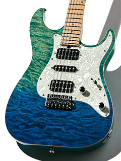 T's Guitars DST-Classic 22 Drop Top Quilt Faded Bora Bora Blue ボディー正面 サムネイル