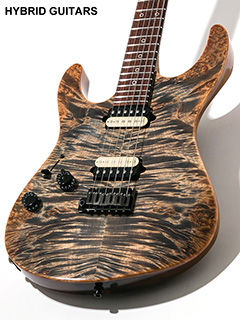 Suhr Modern Lefty Waterfall Burl Maple/Black Limba Trans Blue Denim Slate 2017 ボディー正面 サムネイル