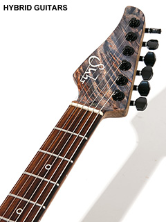 Suhr Modern Lefty Waterfall Burl Maple/Black Limba Trans Blue Denim Slate 2017 ヘッド正面 サムネイル