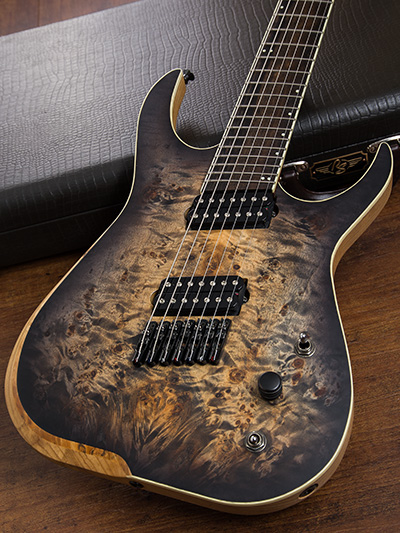 SKERVESEN GUITARS Raptor 7 Burl Top Black Burst Graphite 2017