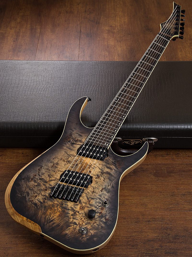 SKERVESEN GUITARS Raptor 7 Burl Top Black Burst Graphite 2017 1