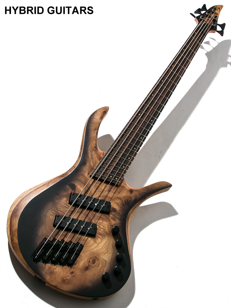 Skervesen Guitars Bronto 37-5 Burl Elm Black Burst Matt  1