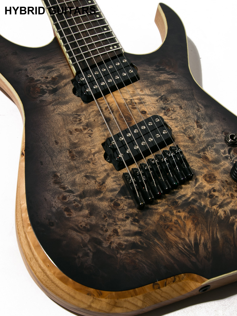 SKERVESEN GUITARS Raptor 7 Burl Top Black Burst Graphite 12