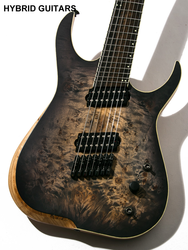 SKERVESEN GUITARS Raptor 7 Burl Top Black Burst Graphite 3