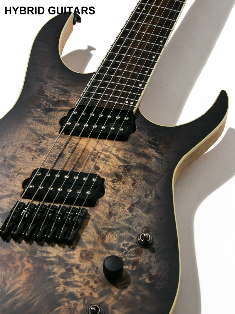 SKERVESEN GUITARS Raptor 7 Burl Top Black Burst Graphite 9