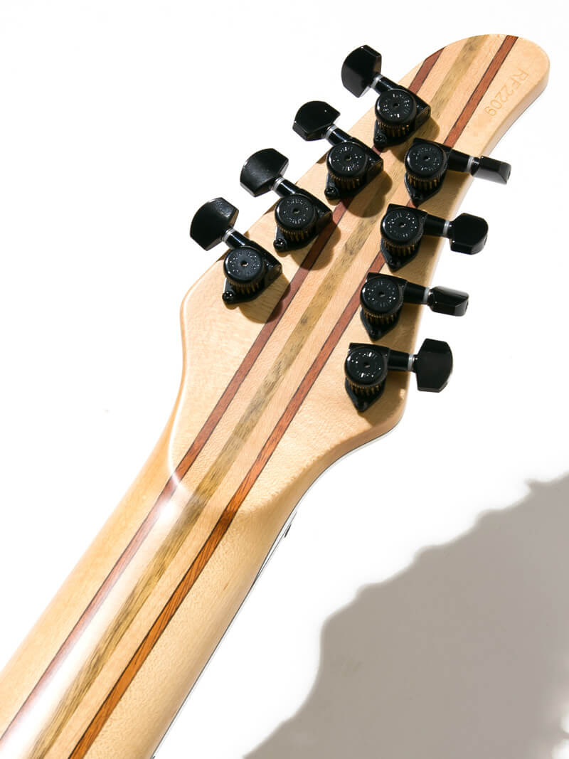 Mayones Regius VF 8 Buckeye Burl Natural ヘッド裏面